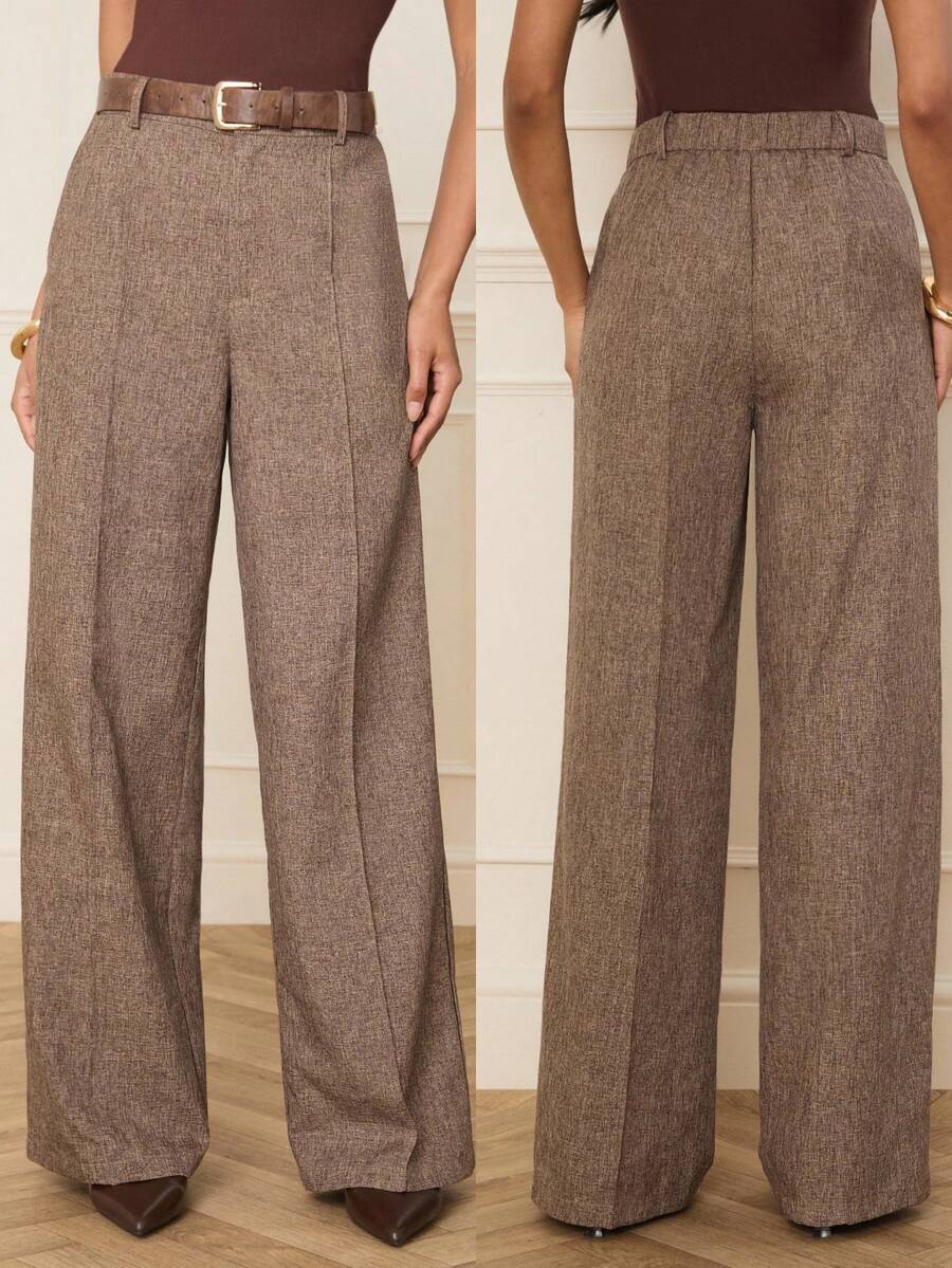 Lilora Damen Zahnstochentwurf Weite Bein Elegante Büro Hose, romantisch, elegant und für den Arbeitsweg geeignet - Gelb - Übersicht 1