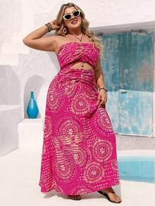 Vivid Eden 大码露背系带镂空串珠装饰波西米亚印花连衣裙，适合度假穿着 - 彩色 - 查看 3