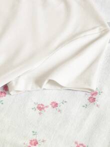 Sundraya Camiseta corta de mujer de cuello redondo y manga corta con estampado de letras y cerezas - Blanco - Ver 3