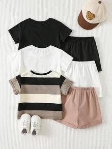 Cozy Pixies 6件套男婴柔软针织圆领短袖上衣和松紧腰短裤套装 - 彩色 - 查看 2