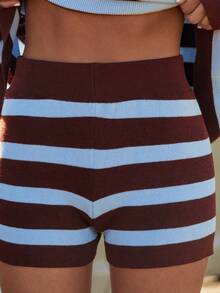 WESTFADE 条纹罗纹针织腰部宽松毛衣针织短裤 - 彩色 - 查看 6