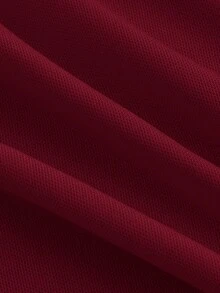 SHEIN MOD Wine Red Halter Neck Floral Decor Ruffle Collar Tie Romantic Stretch Knit Mesh Women Dress - Burgundy - View 4