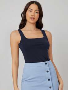 SHEIN BASICS Top de tirantes de cuello cuadrado de color liso - azul real - Ver 6