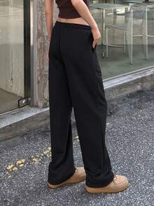 DAZY Letter Graphic Drawstring Waist Slant Pocket Sweatpants,Women Joggers - Black - View 2