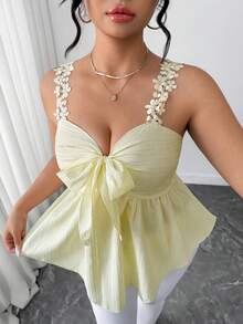 Elenzga Plus Size Women's Elegant Butterfly Decor A-Line Camisole, Spring/Summer - Pale Yellow - View 7