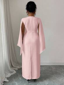 Elenzga Đầm suông thanh lịch cổ vuông, eo thắt, tay áo đính chuỗi ngọc trai, thích hợp cho tiệc tùng/đám cưới/hội họp/lễ hội âm nhạc, mùa xuân/thu. - Hồng - Xem 2