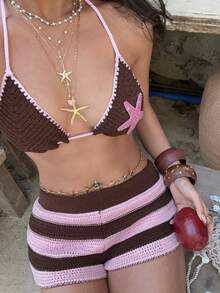 Aloruh Y2K 小码女士优雅度假沙滩针织两件套 - 彩色 - 查看 2