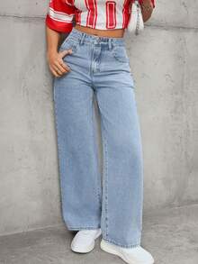 SHEIN Tall Tall Women's Fashion Casual Versatile Straight-Leg Jeans - Light Wash - View 7