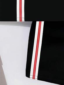 SHEIN Playful Pals 男婴休闲街头风条纹字母印花背心套装（含上衣和黑色短裤），两件套，适合夏季外出穿着 - 彩色 - 查看 4