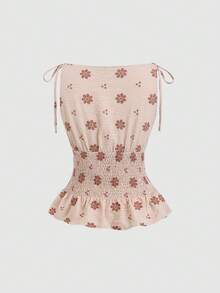 Sweetra Khaki Plaid Embroidered Sleeveless Bow Tie Strap Bohemian Style Summer Women Shirt - Coffee Brown - View 2