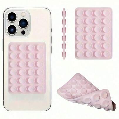 4pcs/2Pcs Square Phone Case Back Cover Silicone Suction Cup, 24 Holes, Strong Suction, Wall Mountable, Available In Pink, Blue, White, Black