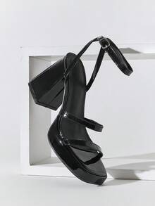 SHUZIA Sandalias de plataforma con tira de tobillo minimalistas y cómodas para mujer - Negro - Ver 7