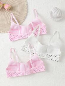 Teen Girl Heart Print Adjustable Strap Comfortable Bra - Multicolor - View 2