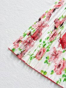 Sparklyn Tween Girls Elegant Vacation Bow Print Pleated Dress - Red - View 9