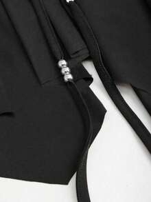 Sweetra Petite 波西米亚风褶皱腰身不对称下摆棕色短裙，适合娇小身材，春夏款 - 黑色 - 查看 5