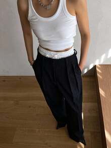 DAZY Top de punto acanalado de un solo color, estilo Y2K