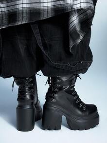 Sugerpunk 女士厚底系带时尚日常高跟踝靴 - 棕色 - 查看 7