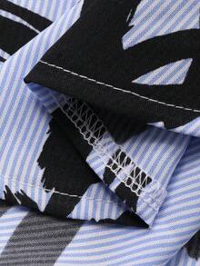 DAZY Bộ đồ ngủ nữ đi nghỉ mát, họa tiết kẻ sọc graffiti, áo và quần short. - Màu xanh lam - Xem 7