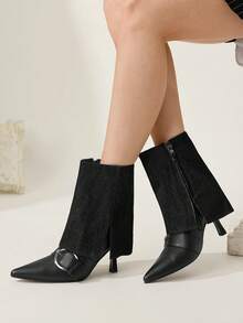 CUCCOO CHICEST Women's Pointed Toe Buckle Design Fashion Stiletto Ankle Boots Fall Shoes - Black - View 7