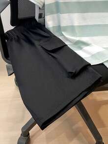 SHEIN 2件套青少年男童休闲条纹弹力圆领短袖T恤和工装短裤套装，适合通勤、上学、日常休闲、运动、春夏穿着。 - 薄荷綠 - 查看 3