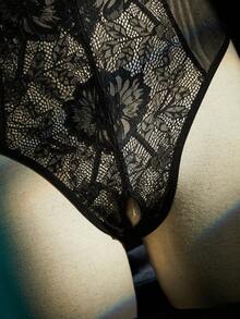 SpicyHot 大码性感蕾丝边网纱连体裤 - 黑色 - 查看 4