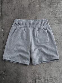 AXEPEAK 男士字母印花抽绳腰带口袋休闲百搭日常短裤 - 淺灰色 - 查看 2