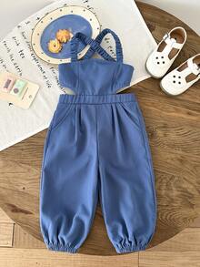 TaviRue Baby Girls' Criss-Cross Backless Jumpsuit With Bow, Fashionable Casual Streetwear,Easter Gift Sthings For Baby - Blue - View 9
