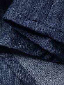 DAZY 女士方领蝴蝶结收腰短款休闲牛仔连衣裙 - 深色水洗藍 - 查看 7