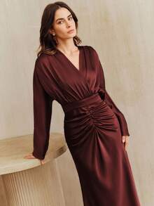 Anewsta French Elegant Pleated Waist Luxury Niche High-End Women's Dress, Suitable For Party, Sequin, Wedding, Spring, Summer, Elegant, Valentine's Day, Carnival - Burgundy - View 5