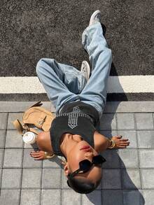 Muchica Áo không tay ôm sát, in chuyển nhiệt màu đen thời trang dành cho nữ, thích hợp cho mùa hè. - màu đen - Xem 7