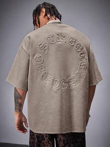 AXEPEAK Men's Street Style Air Layer Suede Flocked Loose Dropped Shoulder Round Neck Short Sleeve T-Shirt, 2000s Style - Brown - View 1