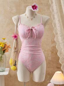 Swim Mod 2026春夏新款女士泳装上市，适合度假、约会、西式、邮轮、海滩、海岛、公路旅行、四季皆宜、音乐节、波西米亚风度假、秋日休闲波西米亚Y2K褶皱短裤、优雅复古休闲连体植绒蕾丝可爱甜美优雅复古连体泳衣、休闲度假沙滩装、女士泳衣、粉色复古泳衣、贝壳泳衣、粉色碎花泳衣、连体泳衣、时代风格泳衣、西式泳衣、粉色连体泳衣、碎花泳衣、蕾丝边泳衣、Y2K风格比基尼泳衣、粉色复古泳衣、女士度假泳衣、女士度假泳装、复古泳衣、女士泳装 - 彩色 - 查看 2