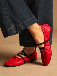Rosivie 2025 Autumn New Woven Soft Bottom Loafers, Retro British Style Square Toe Apricot Color Comfortable Versatile Women Flats For Christmas - Red - View 4