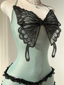 Elamini Women's Green Bow Tie Halter Backless Mini Dress, Fashionable, Charming, Sexy, Suitable For Beach, Vacation, Date, Nightclub, Spring/Summer Music Festival - Green - View 4