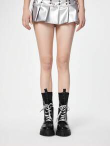 ROMWE Grunge Punk Versátil y de moda, con suela gruesa y cordones, de manga corta - Negro - Ver 3