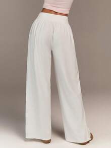 Fluxe Women's Loose Fit Wide Leg Flowy Lounge Pants High Waist Casual White Palazzo Trousers Summer Beach Yoga Joggers,White Wide Leg Pants Women,White Beach Pants,White Baggy Pants,Summer Holiday Outfits,Summer Outfits,Spring Outfit Women,Spring Clothes,Valentine's Day,Going Out Outfits,Vacation Outfits Women,Casual Outfit For Women - White - View 2