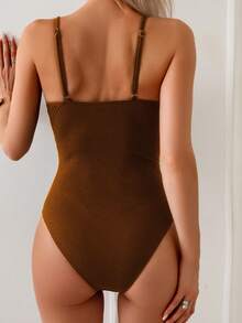 Swim Basics Áo tắm liền thân nữ màu trơn, có bèo nhún, buộc dây phía trước, kiểu dáng thường ngày, thích hợp cho kỳ nghỉ. - Cà phê nâu - Xem 2