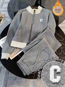 Resyla 宽松立领插肩袖开衫 + 直筒裤（带隐藏口袋）