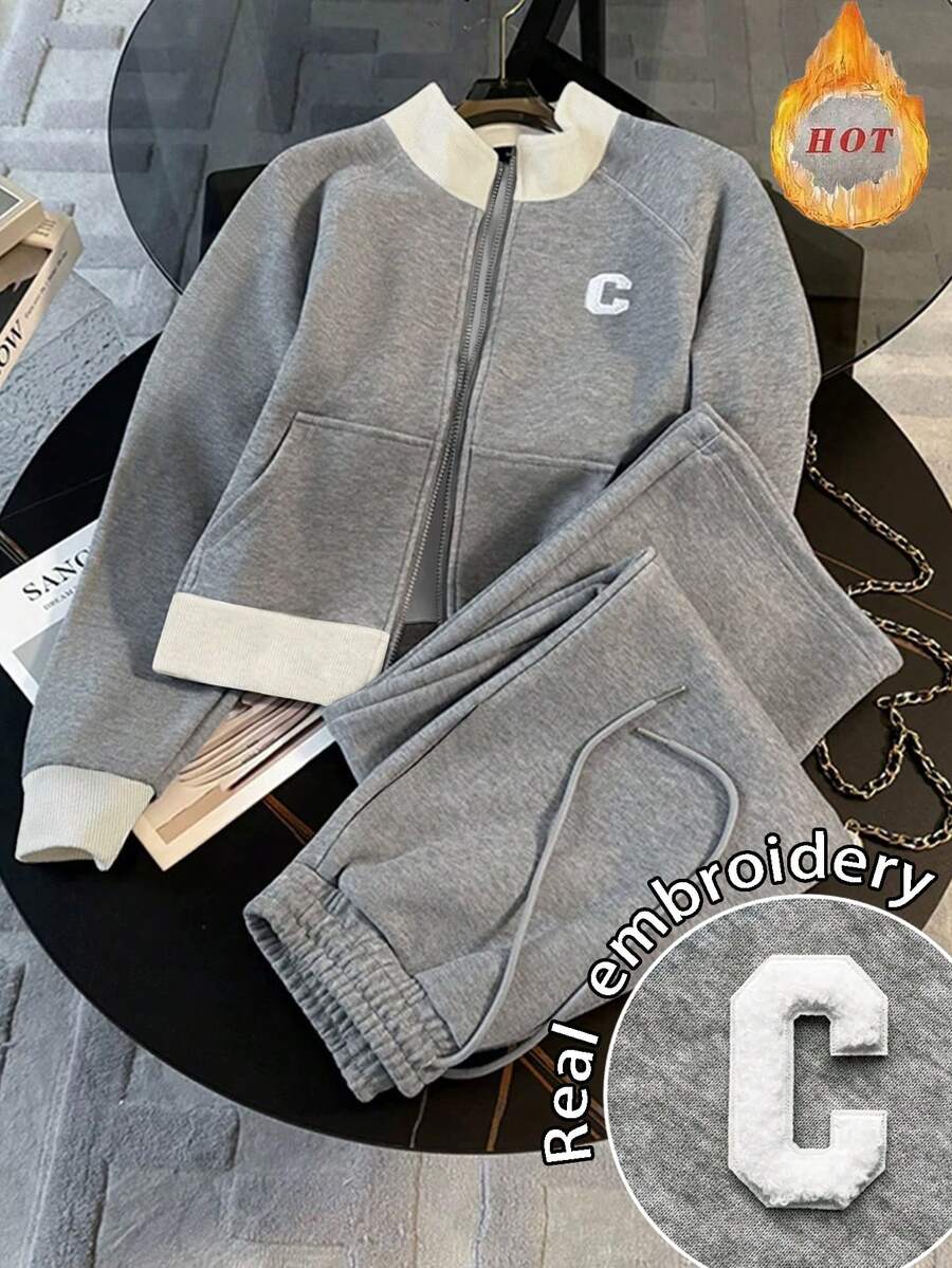 Resyla 宽松立领插肩袖开衫 + 直筒裤（带隐藏口袋）