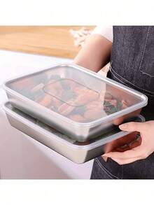 3pcs 10in Covered Stainless Steel Baking Tray, Food Storage Set - Square, Manually Covered, Hand Washed - Suitable For Meal Preparation And Outdoor Picnics - متعدد الألوان - مشاهدة 2