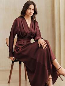 Anewsta French Elegant Pleated Waist Luxury Niche High-End Women's Dress, Suitable For Party, Sequin, Wedding, Spring, Summer, Elegant, Valentine's Day, Carnival - Burgundy - View 6