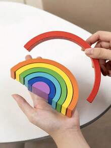 木制小彩虹积木，DIY组装堆叠，启蒙早教，益智木制玩具 - 彩色 - 查看 5