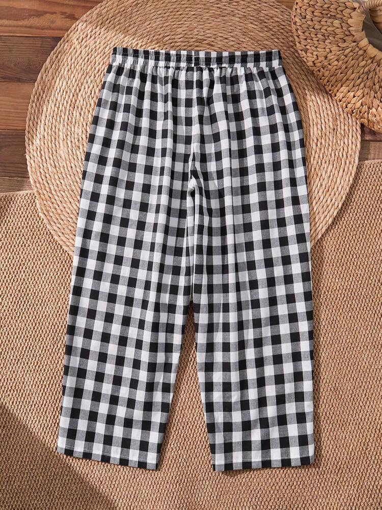 Plus Size Plaid Print Drawstring Waist Casual Pants,Summer/Spring/Vacation Country Style For Women Summer Holiday Spring Break Plaid Plaid Pants Summer Pants