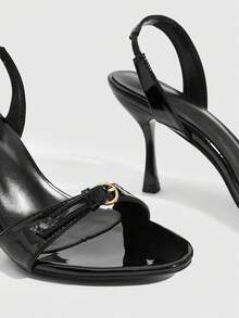 CUCCOO SZL Women's Buckle Design Fashion Daily Wear High Heel Sandals - Black - View 6