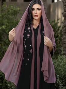 Layrah Elegante abaya hecha a mano con bordado floral en púrpura y negro - Negro - Ver 2