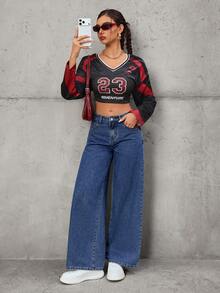 SHEIN Tall Tall Women's Casual Everyday Versatile Straight Leg Jeans - Dark Wash - View 7