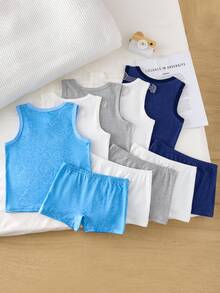 10pcs/Set Basic Cotton Undershirt, Vest, Briefs & Trunks Underwear Set For Young BoySimple Sporty & Collegiate Style - Multicolor - View 2