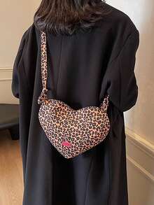 Joivida 1 件装极简豹纹斜挎包 女士可爱圆点心形软肩包 情人节新年开学季适用（棕色/米色/白色） - 彩色 - 查看 17