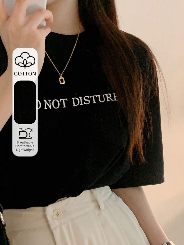 Women's Loose Fit Regular T-Shirt With Letter Print Summer