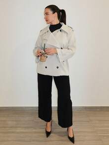 MDEdit Women's Fashionable & Elegant Double-Breasted Belted Trench Coat French Style Clothes Women Trench Coat Trench Coat Women In Fall/Winter,Cozy Fall And Winter Clothes For Women - Grey - View 5